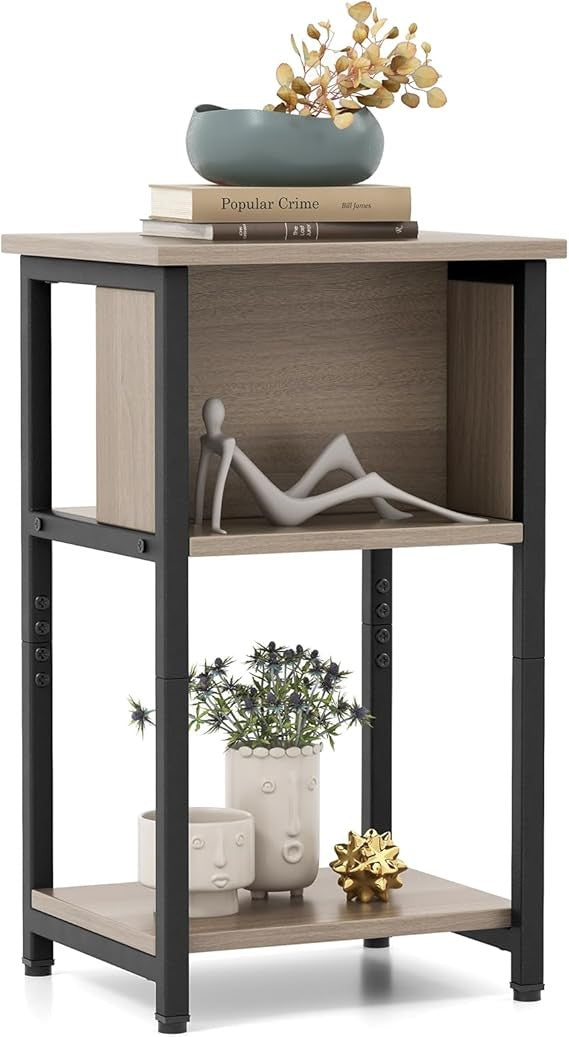 Modern 3-Tier Narrow Bedside Table with Shelves & Storage, Small Space Side