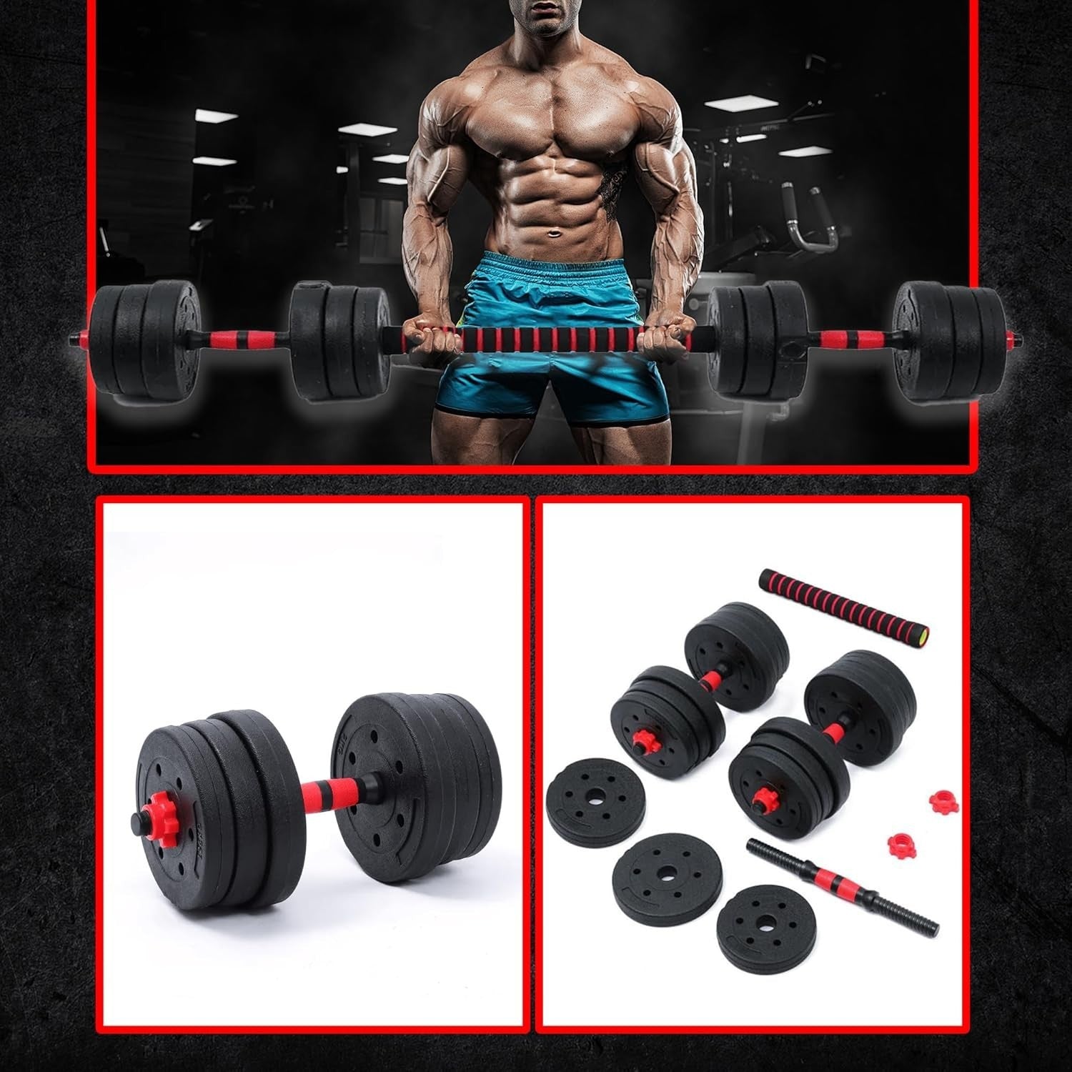 25KG Adjustable Dumbbell Barbell Set Spinlock Vinyl Home Gym Weights