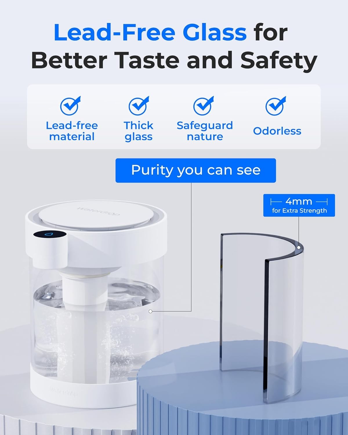 Electric Water Filter Dispenser Glass 5.3L Zero TDS Instant Pitcher