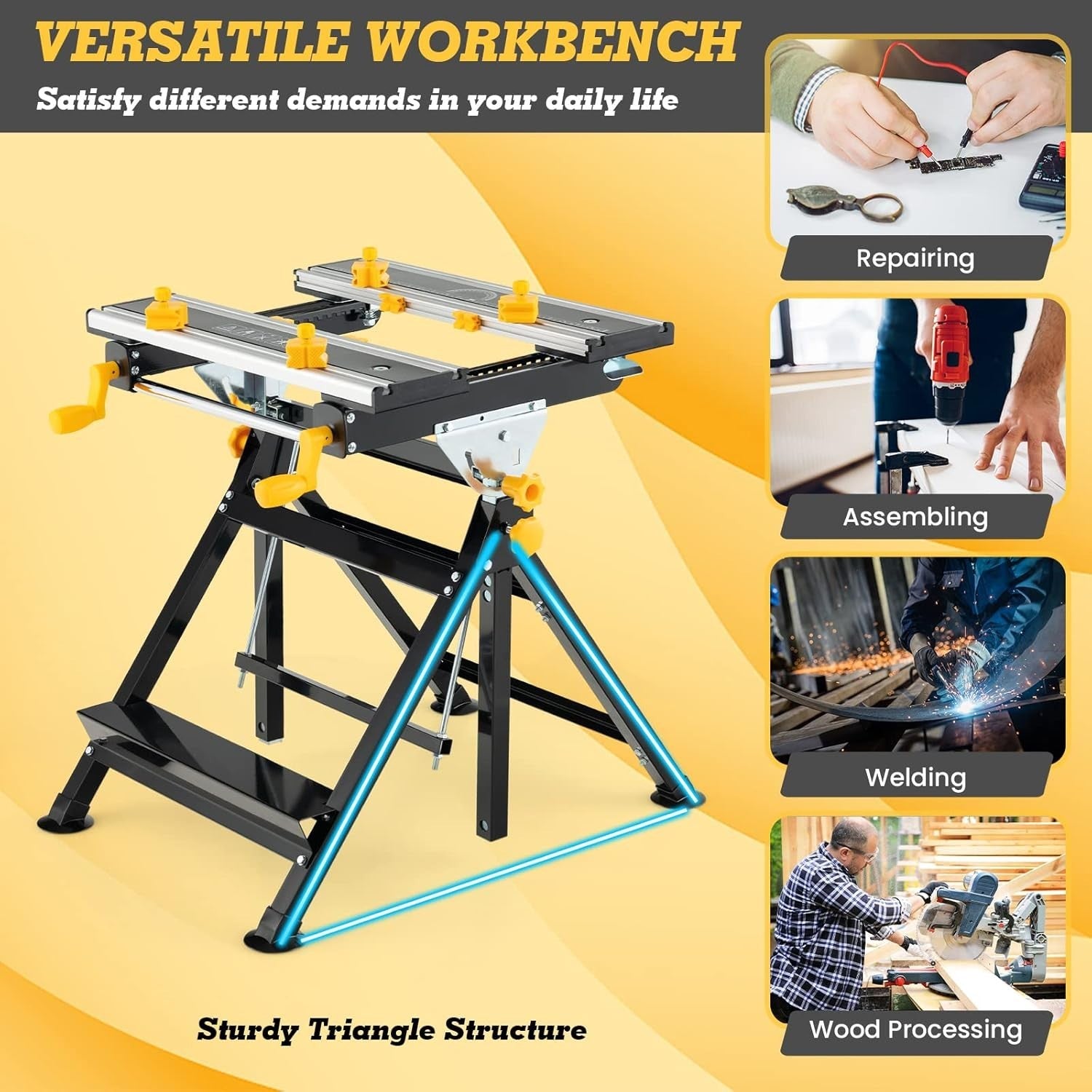 Folding Adjustable Workbench Tiltable Table 7-Height Portable Stand 75x60