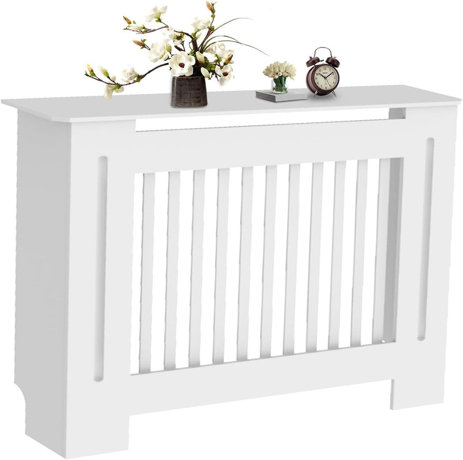 Tall White Radiator Cover Cabinet 92cm High MDF Vertical Slat Heater Cover