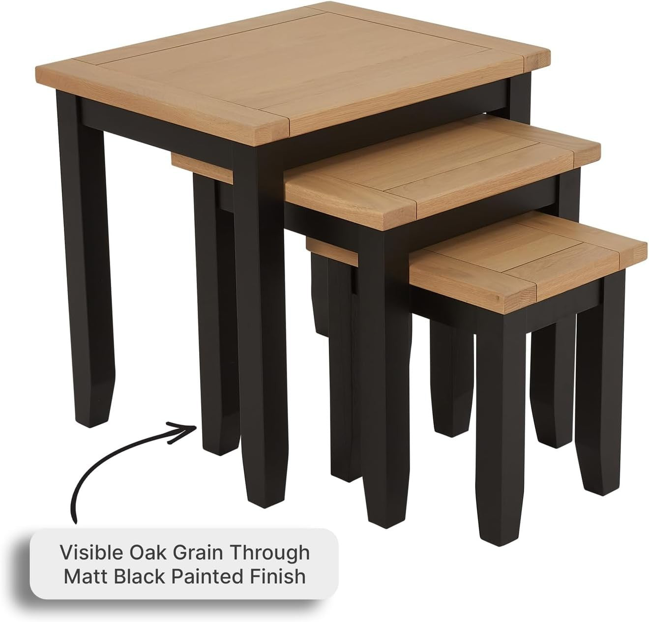 Space Saving Nesting Coffee Table Black Oak Wood Storage Rectangular 45cm