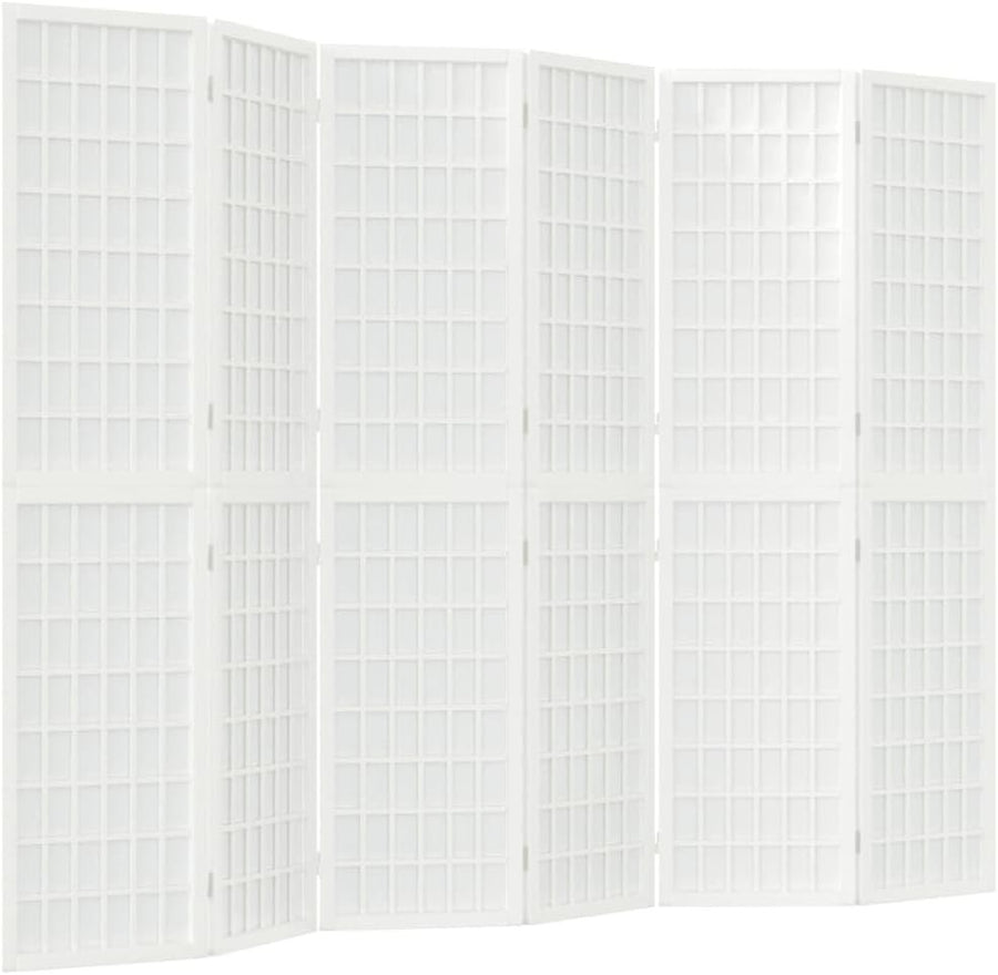 6 Panel White Shoji Room Divider 240x170cm Folding Wooden Privacy Screen Japanes