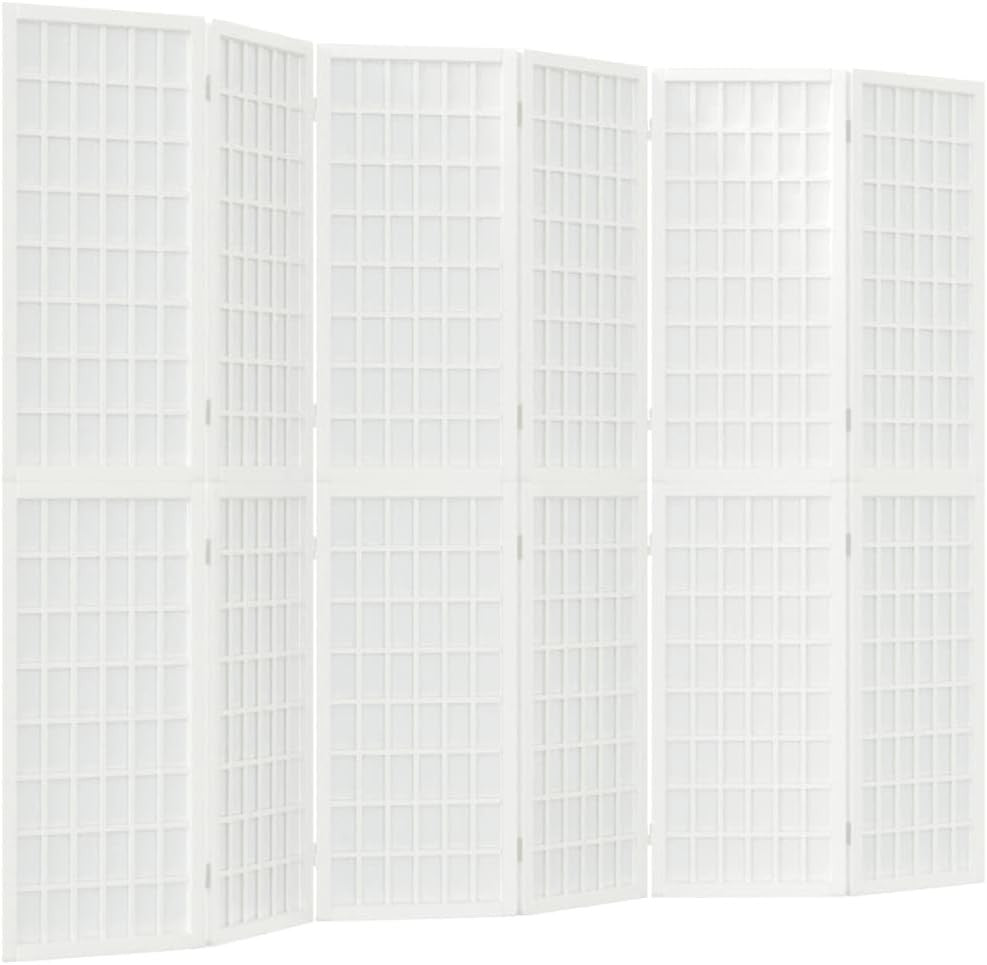 6 Panel White Shoji Room Divider 240x170cm Folding Wooden Privacy Screen Japanes