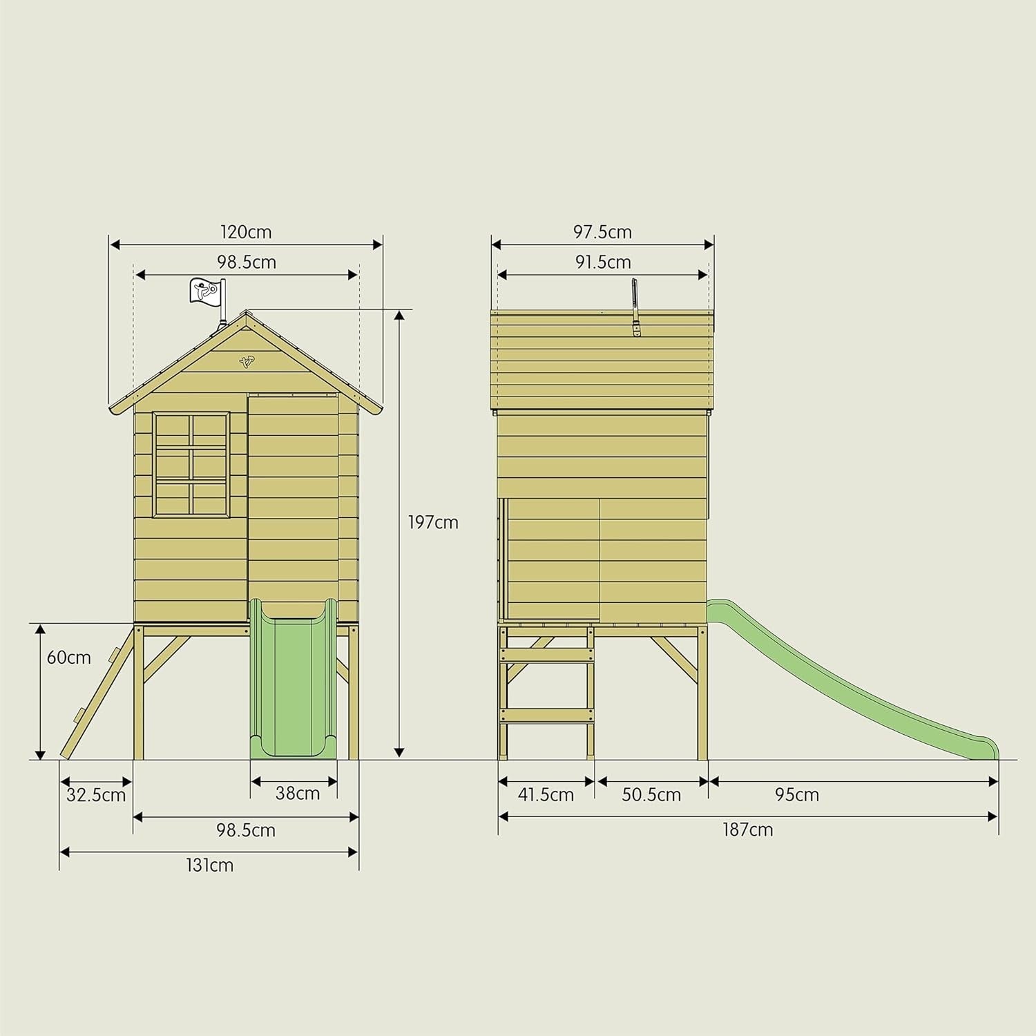 Wooden Tower Kids Playhouse Outdoor w 1.2m Slide Garden Wendy