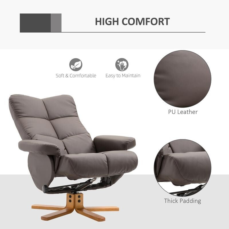 Swivel Recliner Chair & Footstool Faux Leather Lounge Set with Ottoman Storage