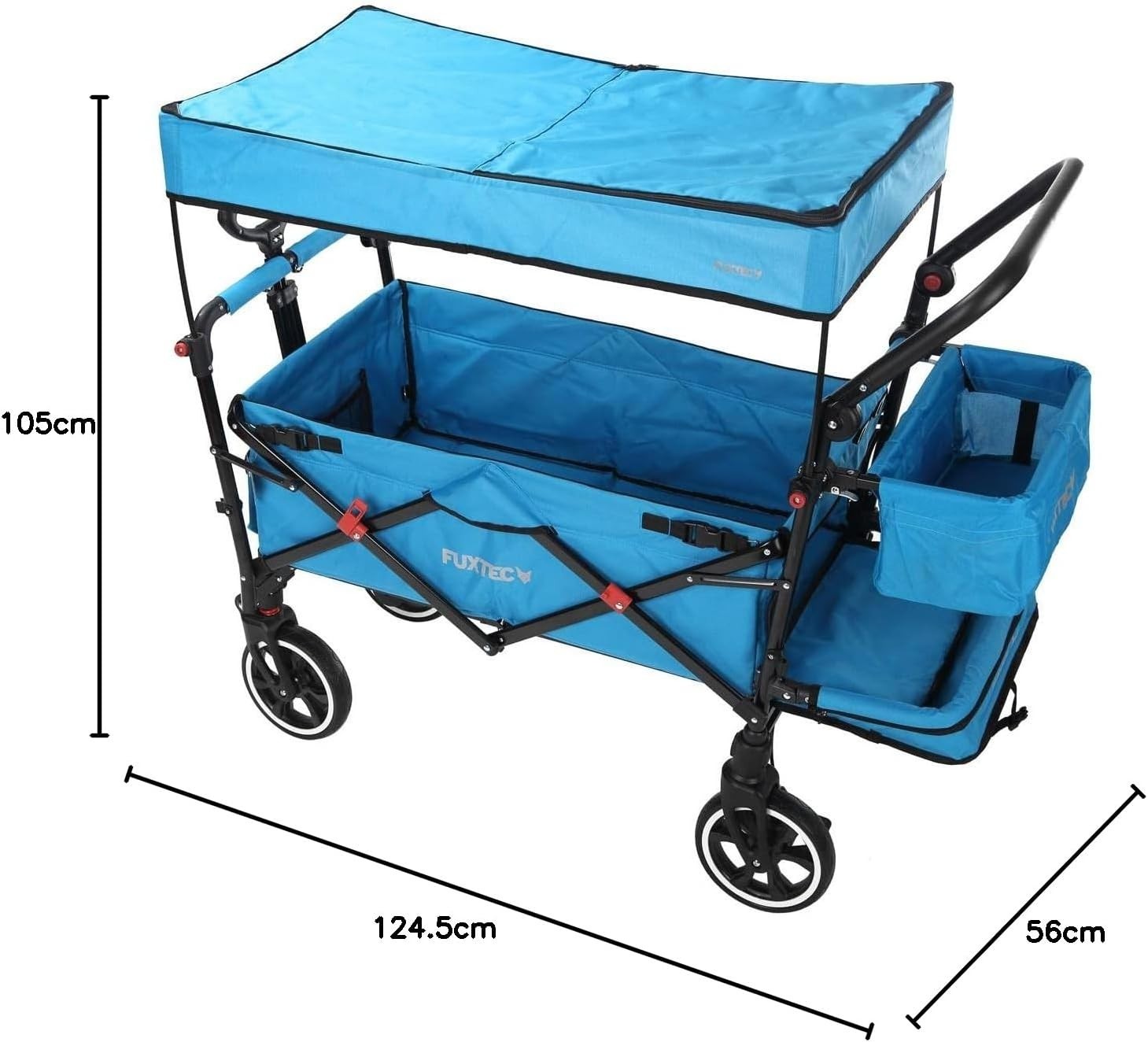 Blue Folding Stroller Wagon Kids Push Pull Cart w/ Canopy & Safety Harness