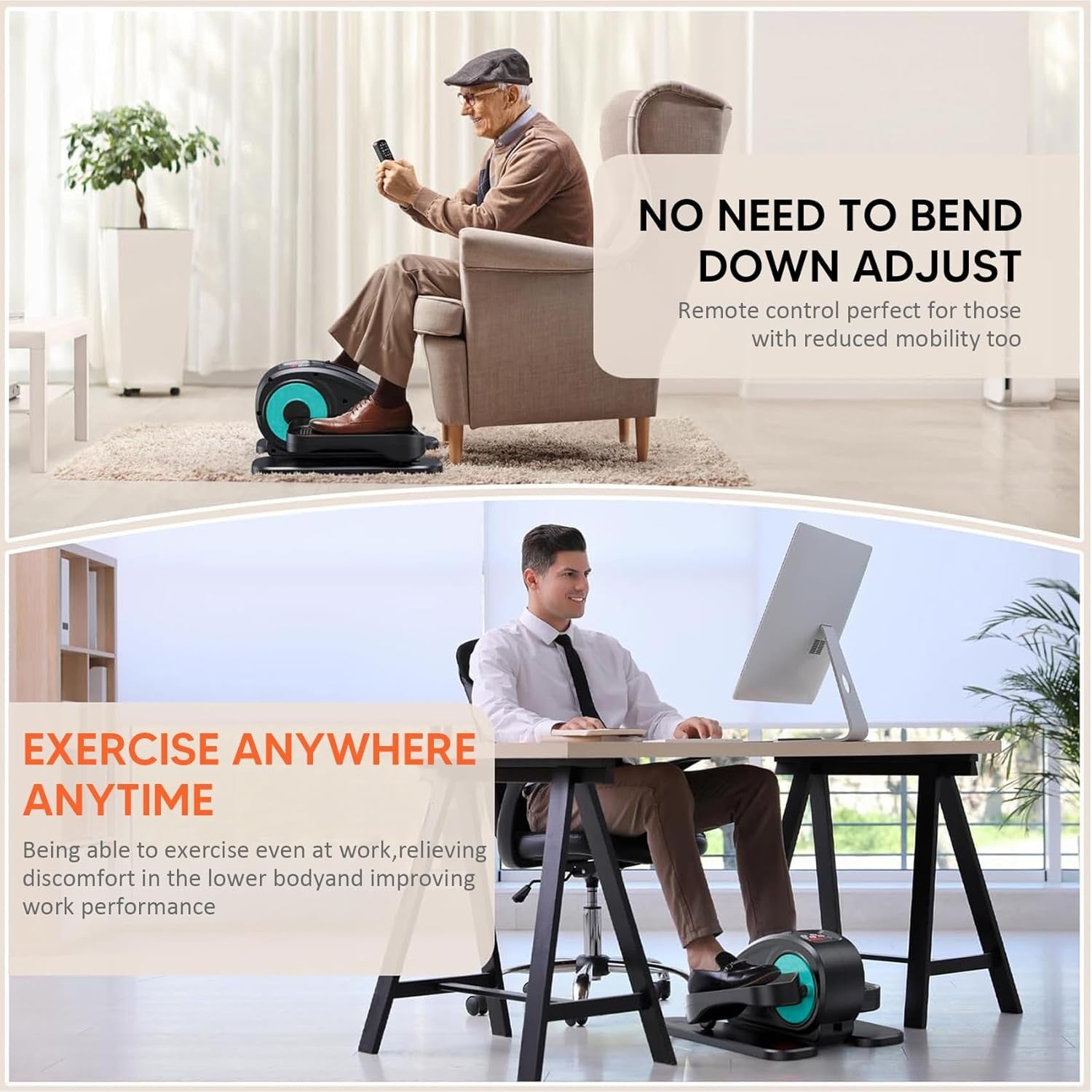 Under Desk Electric Elliptical Pedal Exerciser Quiet Remote LED Seated Trainer