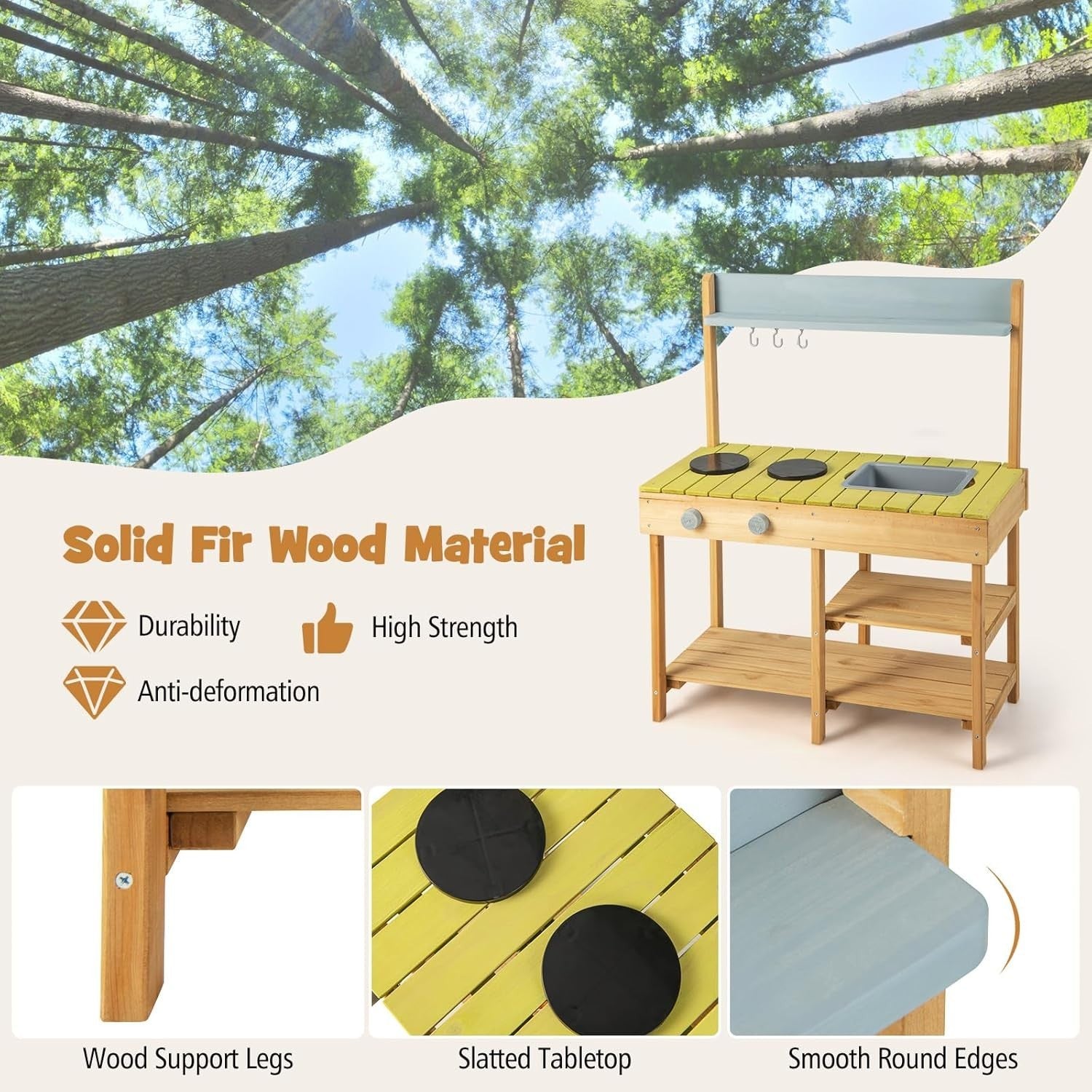 Outdoor Kids Mud Kitchen Wooden Playset Sink Stove Garden Toy
