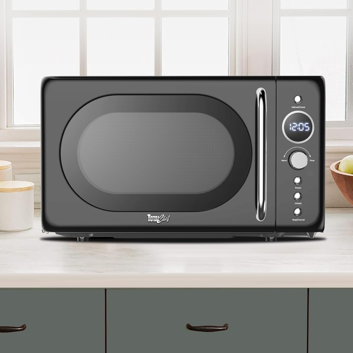 700W Digital 20L Retro Microwave Oven Black LED 8 Modes Glass Turntable