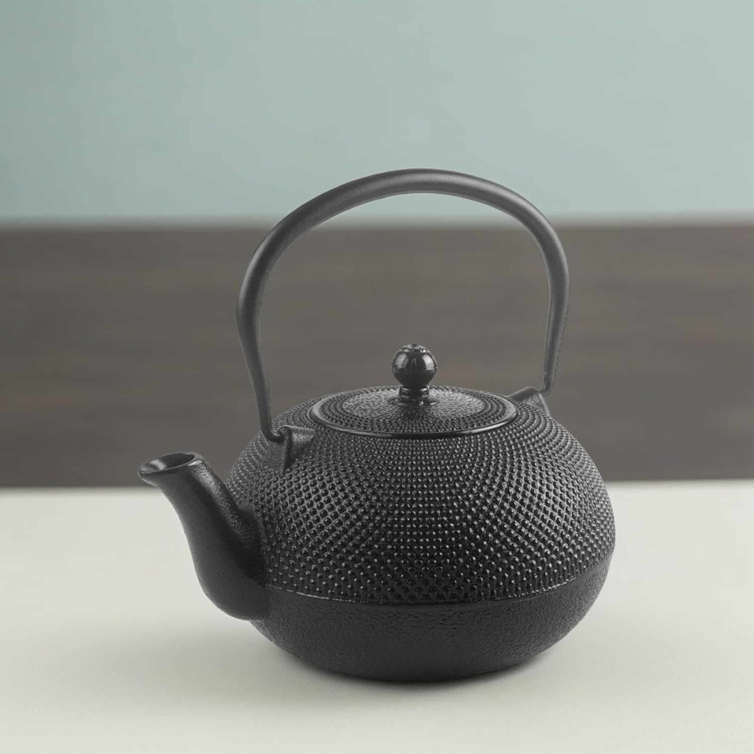 Cast Iron Teapot 300ml Black Tea Pot Stainless Steel Infuser Enamel