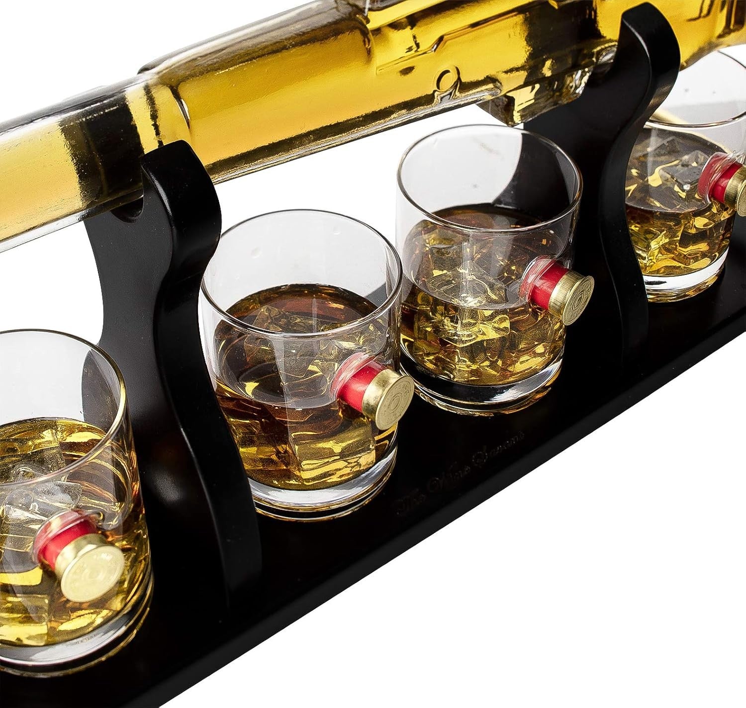 Shotgun Whiskey Decanter Set 1L with 4 Bullet Glasses Display Rack Gift