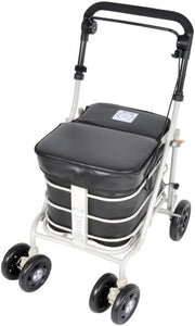 Foldable 6-Wheel Shopping Trolley With Seat Handbrake Black
