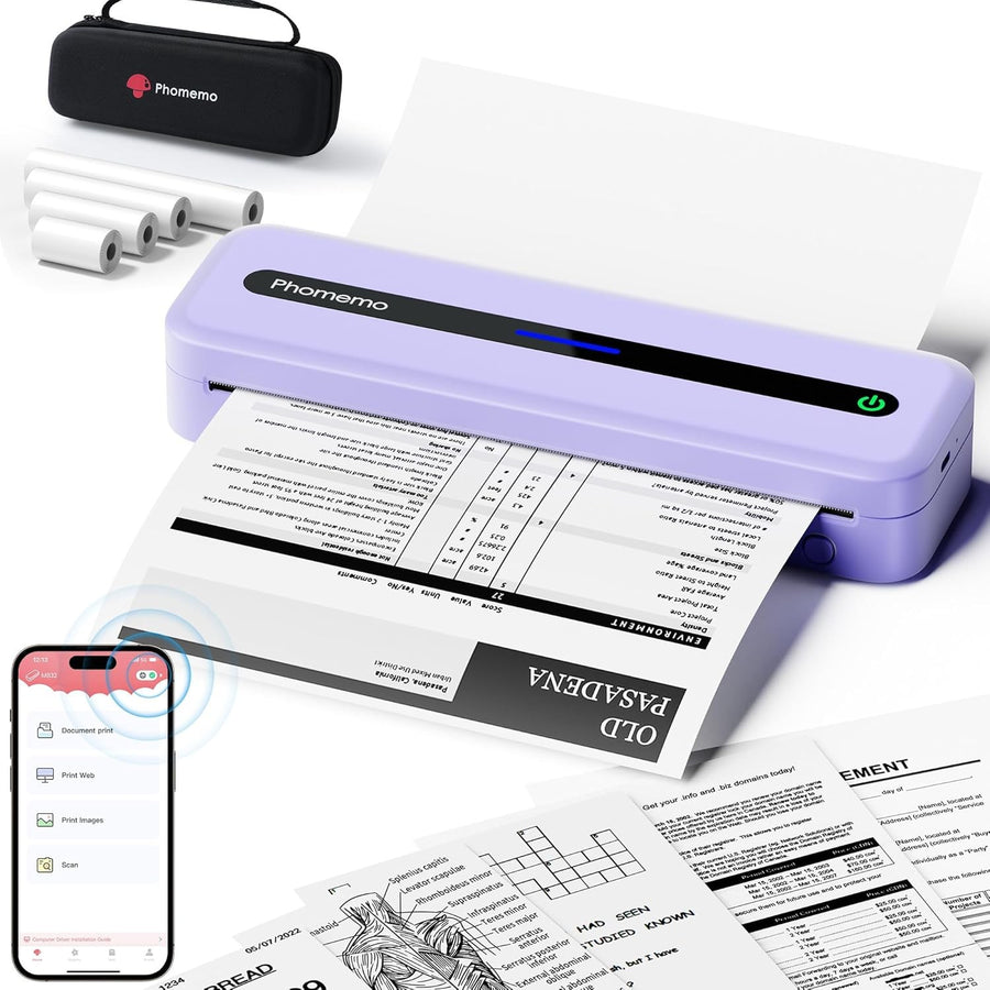 A4 Portable Thermal Printer 300DPI Bluetooth Inkless Purple