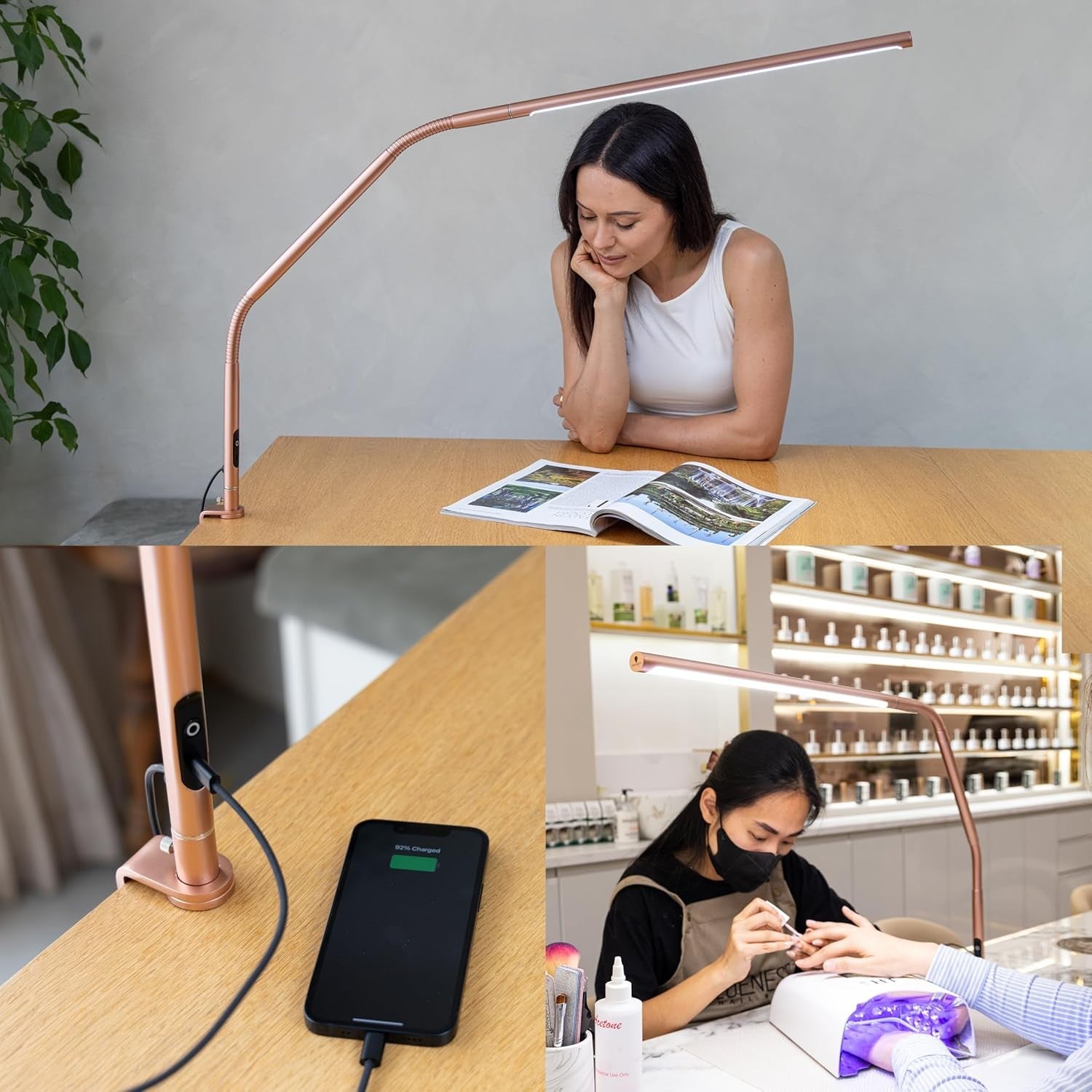 LED Slimline Desk Lamp Daylight 6000K Dimmable USB-C Anti Glare Light