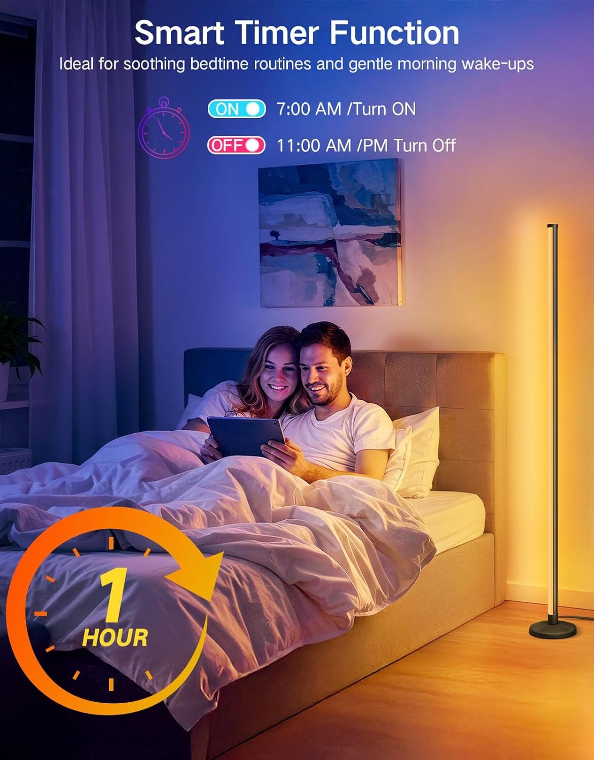 LED RGB Corner Floor Lamp Smart App Remote Music Sync Colour Changing Light