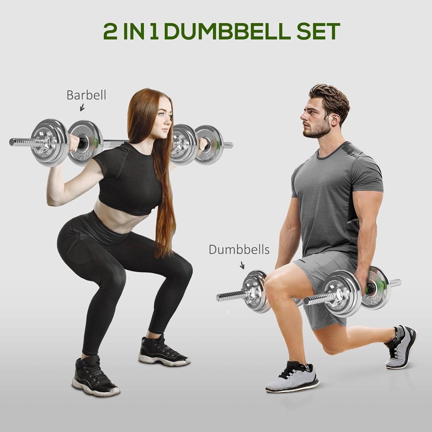 20kg Adjustable Dumbbell Barbell Set 2-in-1 Non Slip Home Gym Weights
