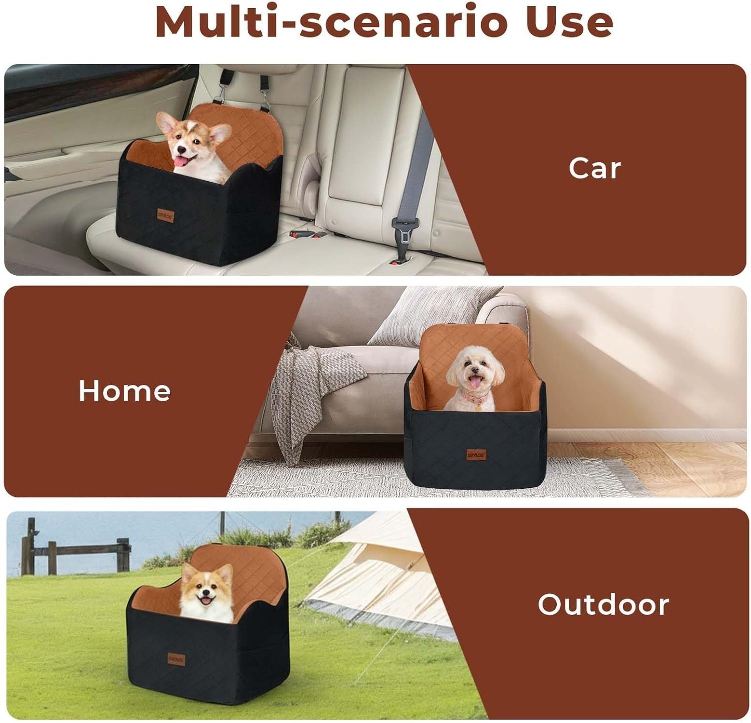 Elevated Dog Car Booster Seat Washable Travel Bed for Small Medium Dogs