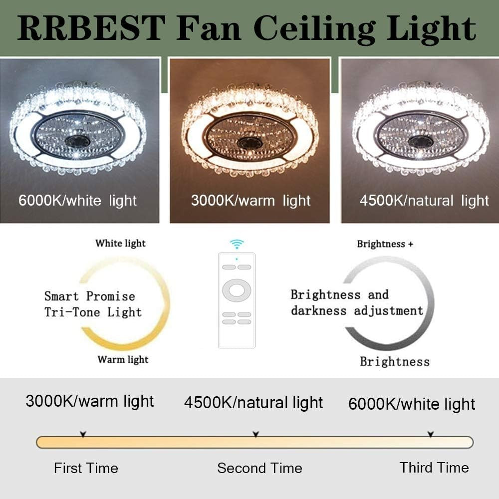Crystal Ceiling Fan, 72W Dimmable LED, Adjustable Speed, Remote, Modern Style