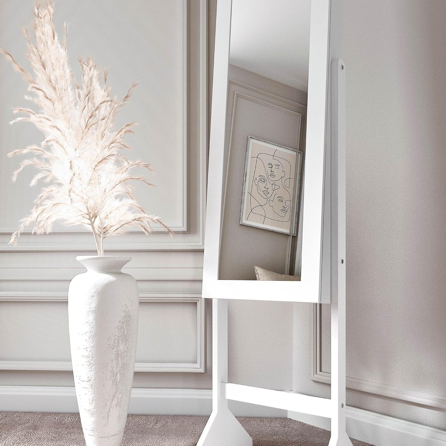 White Full Length Mirror Jewellery Cabinet Storage with Drawers