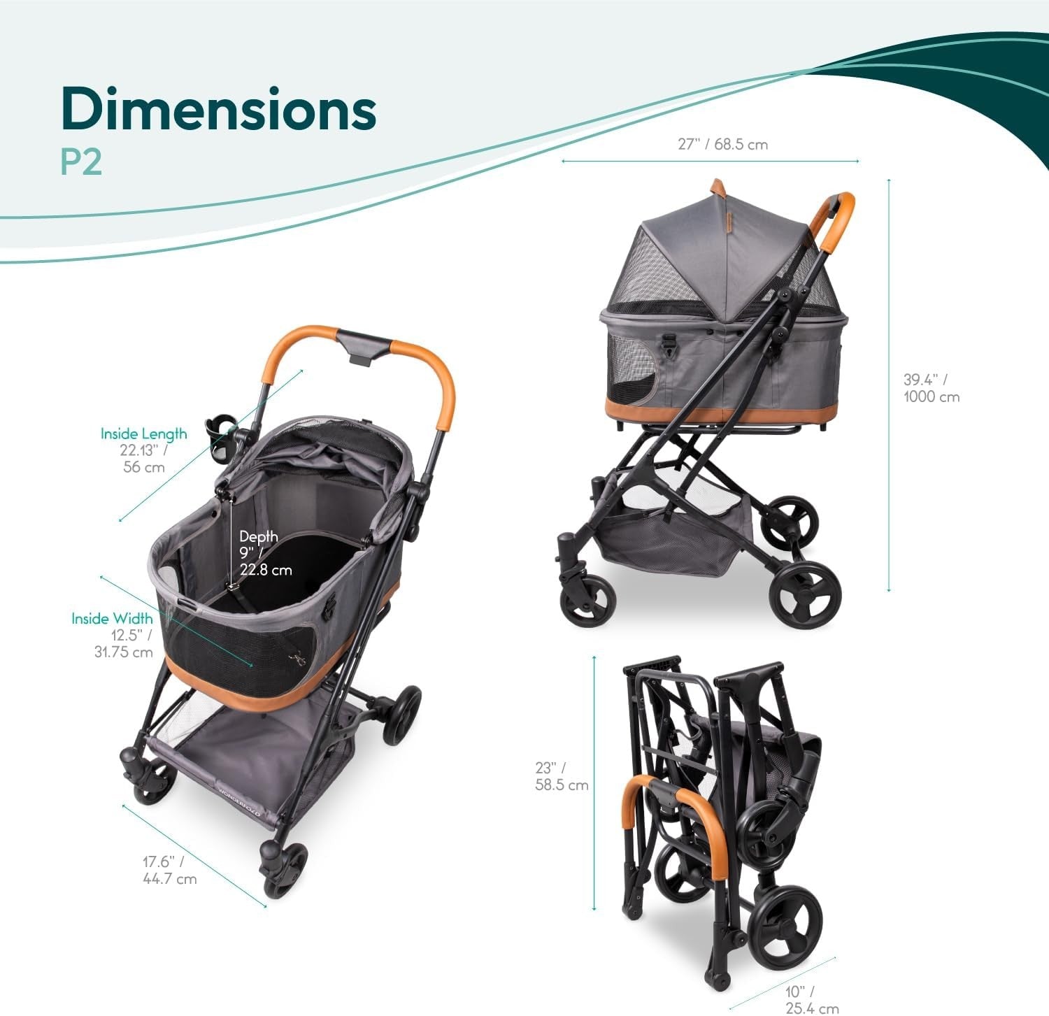 Pet Stroller with Removable Carrier Foldable One Step Brake Mesh Canopy