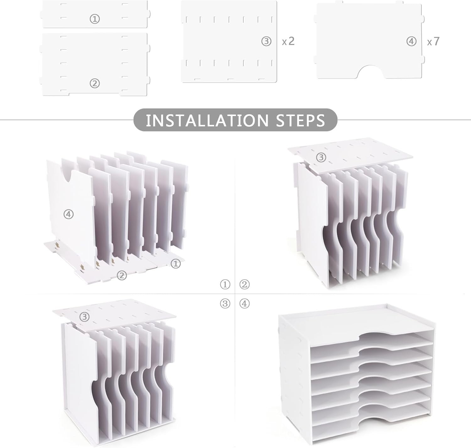 7-Tier Wide Desk File Organizer | Letter Tray Storage Rack, Desktop Sorter