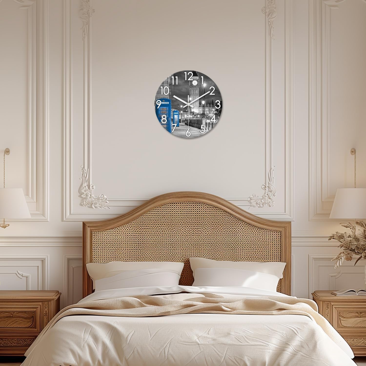 14" London Wall Clock Grey Silent Round Glass Modern Home Decor