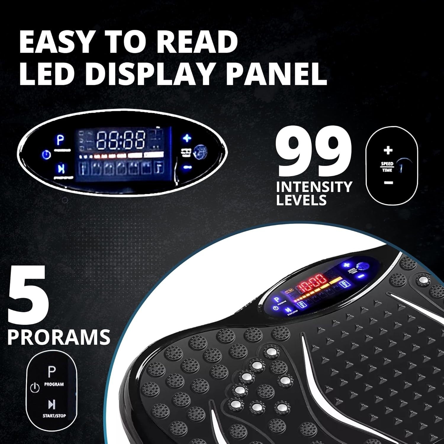 Black Vibration Plate Exercise Machine Full Body Workout 99 Levels