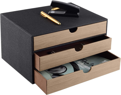 PU Leather Desk Organizer with 3 Drawers for Office & Home Storage