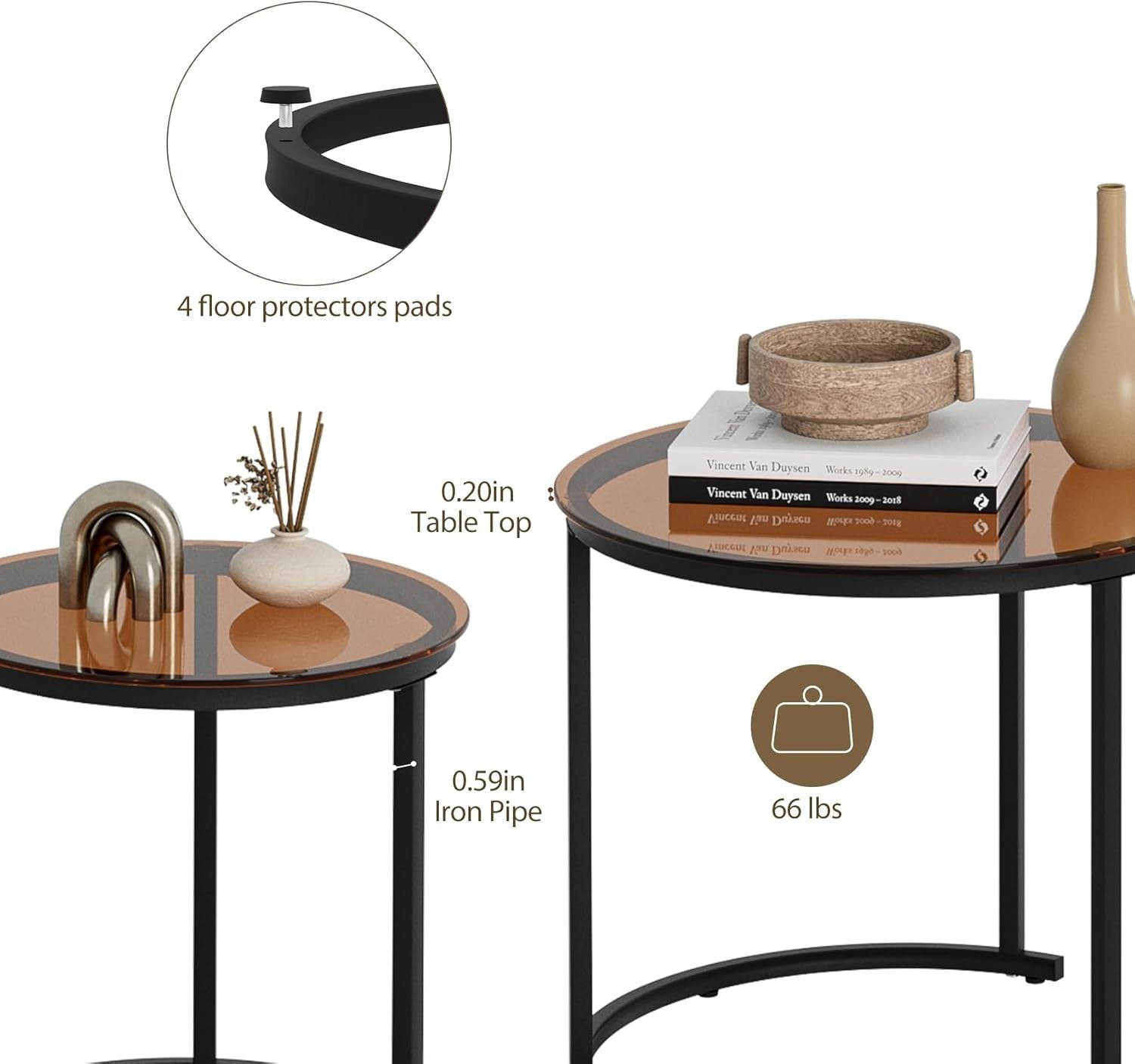 Nesting Coffee Table Set of 2 Modern Round Side End Tables for Living Room