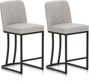 Set of 2 Light Grey PU Leather Bar Stools Modern Kitchen Counter Chairs