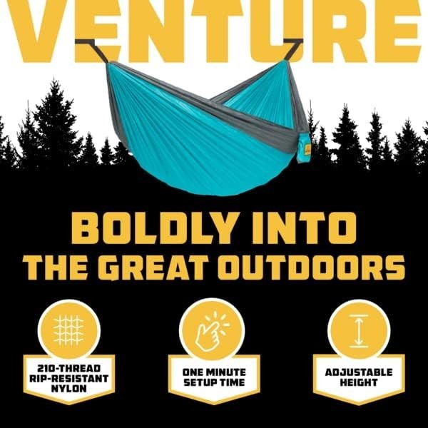 Double Camping Hammock – Portable, Lightweight, Tree Straps, 2 Person, 500lbs