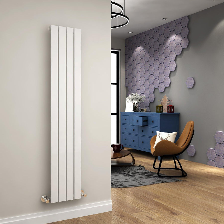 Vertical Designer Radiator 1600x300mm Single Flat Panel White Tall Heater