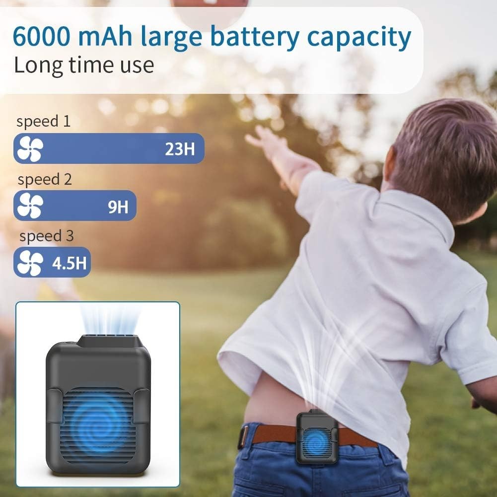 Portable Waist Fan – 23h Battery 3 Speed 5100RPM USB Rechargeable Clip Outdoor