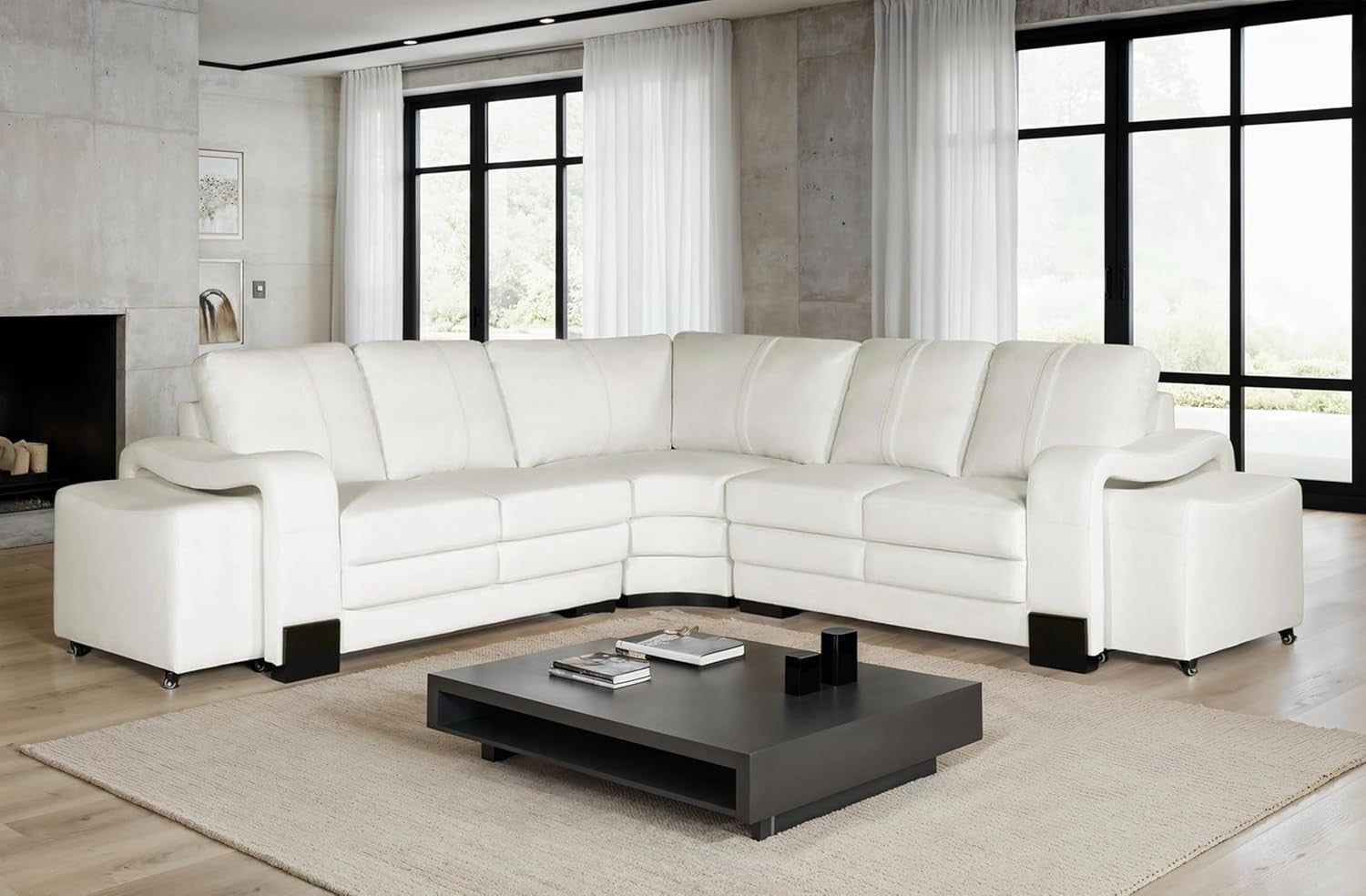 Genuine Leather 5 Seater Corner Sofa with Ottomans – Modern, Durable & Spacious