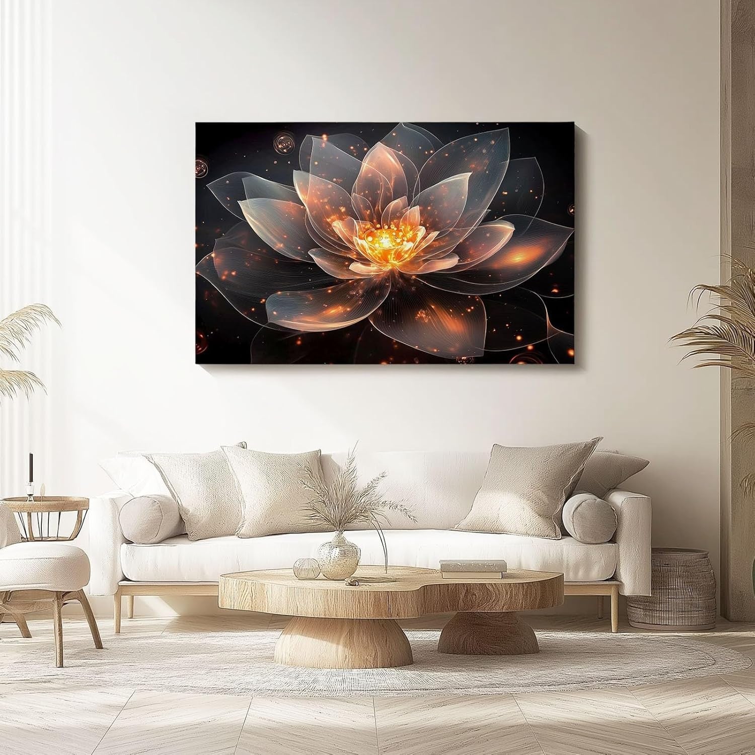 Orange Black Lotus Canvas Wall Art 30x20cm Modern Floral Print