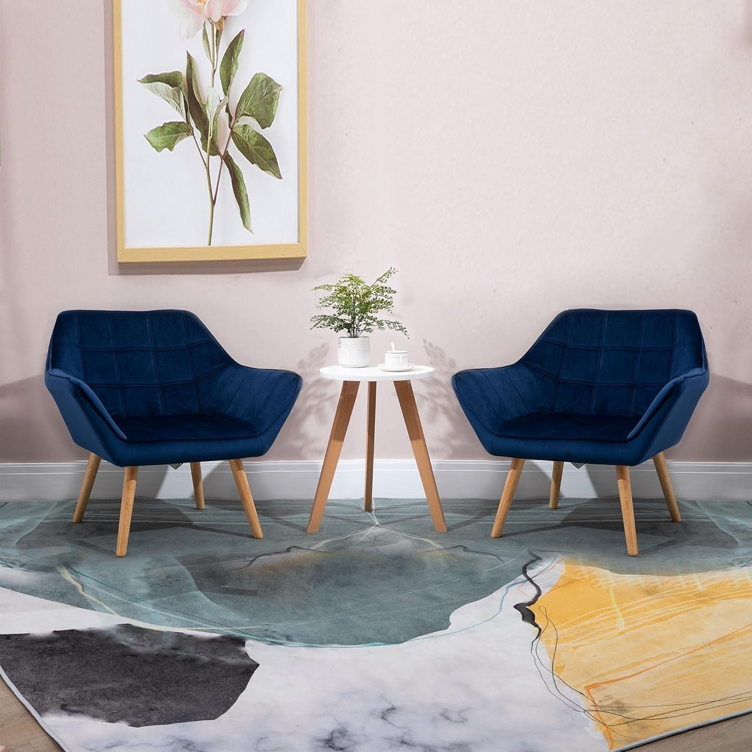 Navy Blue Velvet Armchair Wide Arm Accent Chair Modern Bedroom Lounge Seat