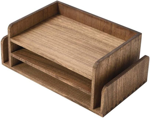 3-Tier Wooden Desk Document Tray Organizer for Mail, Files & Stationery