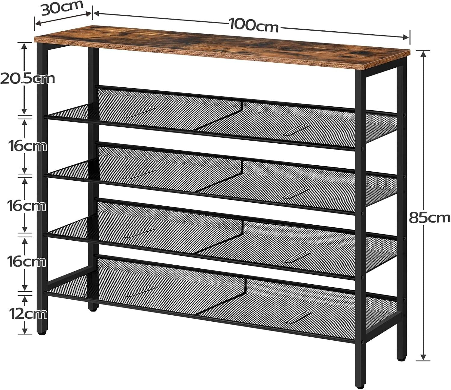 5-Tier Industrial Shoe Rack Shelf Storage Unit, Adjustable, 100cm Wide