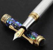 Luxury Blue Pāua Sea Shell Fountain Pen Fine Point Refillable 148mm