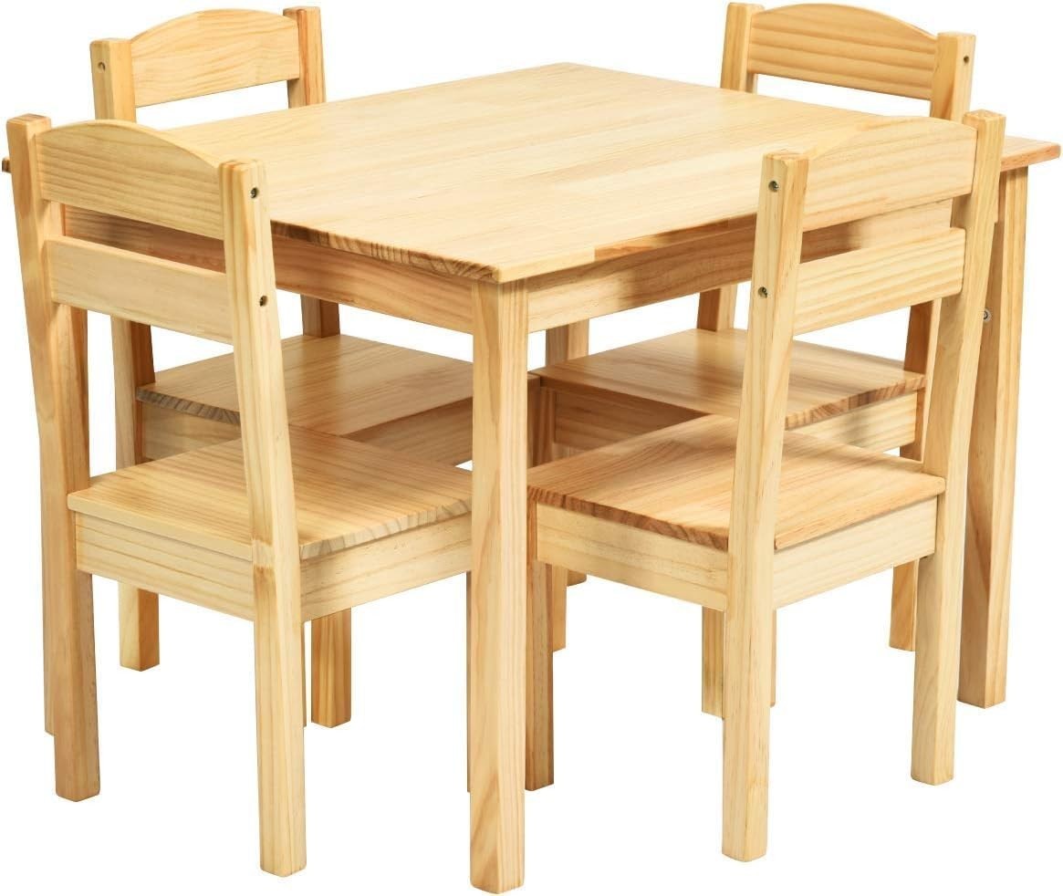 Kids Wooden Table & 4 Chairs Set – Sturdy Pine, Easy Clean, Perfect for Play & S