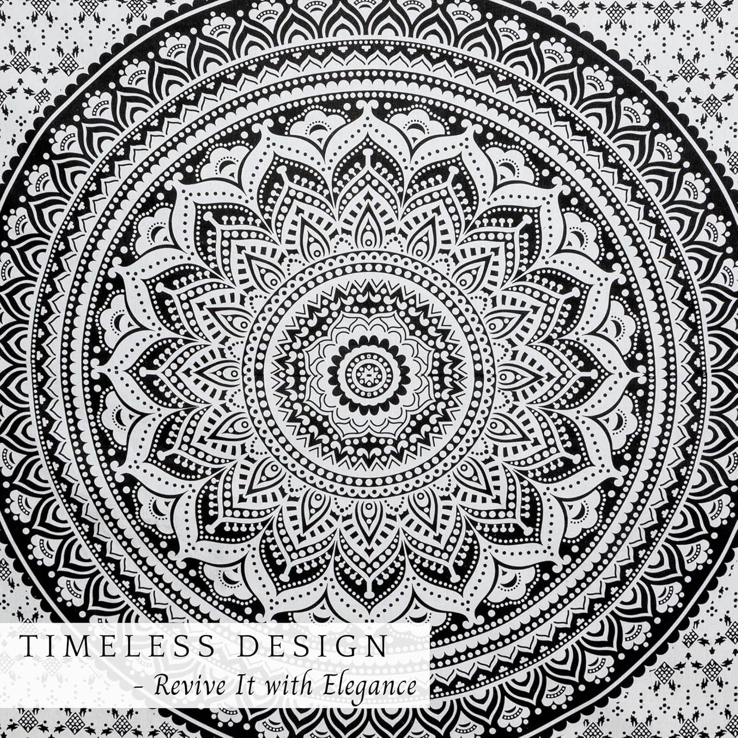 Black King-Size Mandala Cotton Tapestry 230x274cm Boho Decor
