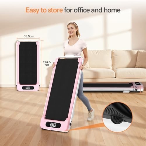 Pink Foldable Walking Pad 7% Incline w/ Handle Bar 2.5HP Under Desk 130KG