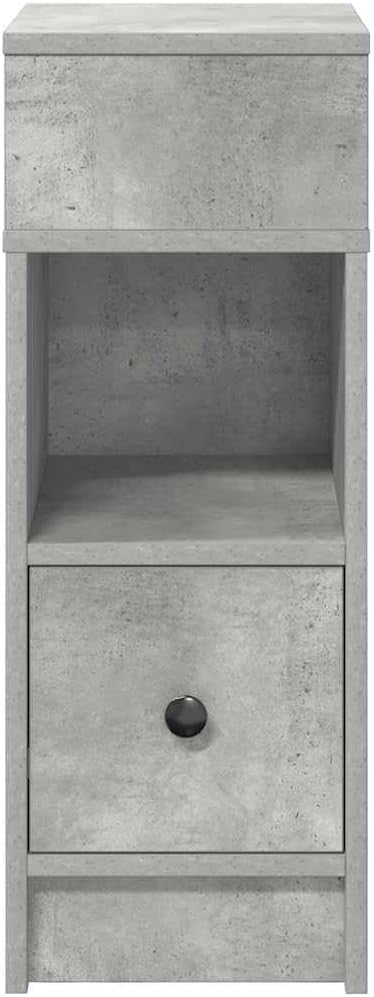 Concrete Grey Bedside Table with Drawer & Shelves | Modern Nightstand