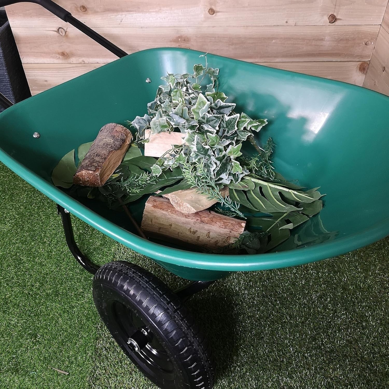 85L 2-Wheel Wheelbarrow Green – Plastic Tub w/ Pneumatic Tyres Heavy Duty 150kg