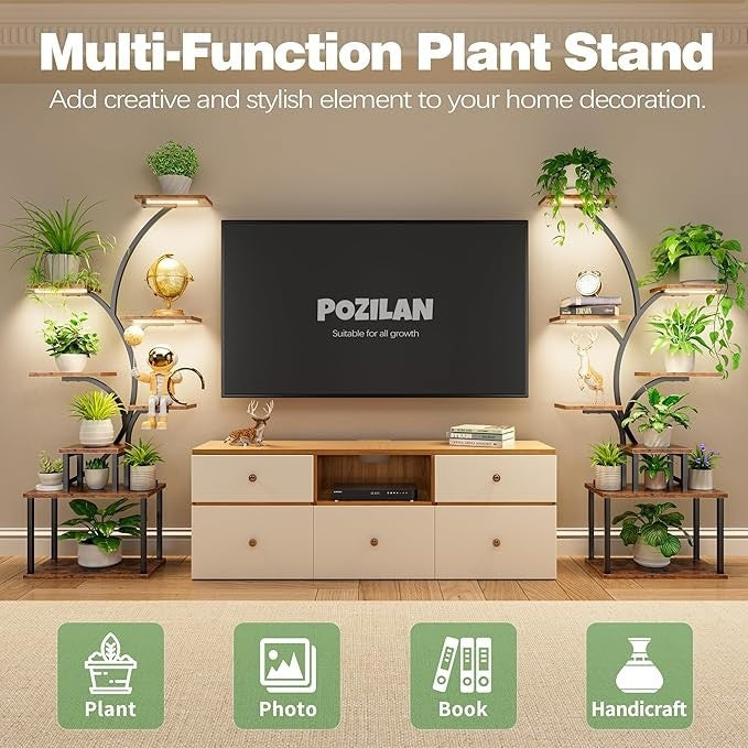 8 Tier Metal Plant Stand with Grow Lights Indoor Outdoor Flower Shelf 158cm