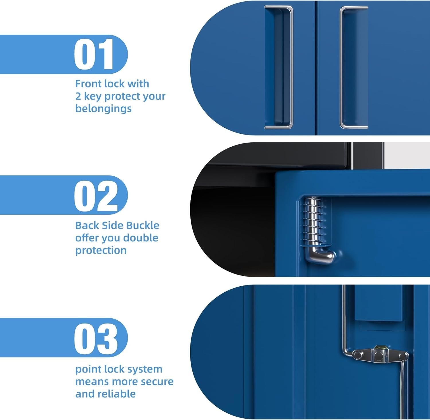 Black Blue Metal Storage Cabinet 180cm with Lock & 4 Adjustable Shelves