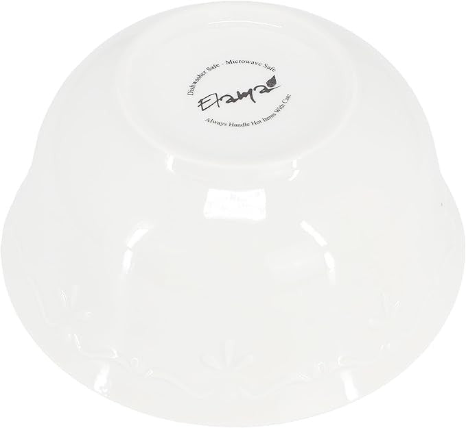 6pc White Porcelain Bowl Set 6.1in Embossed Rim Serving Bowls