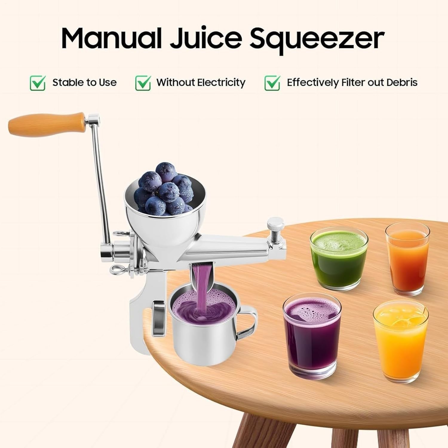 Manual Wheatgrass Juicer Stainless Steel Crank Leafy Greens Slow Press