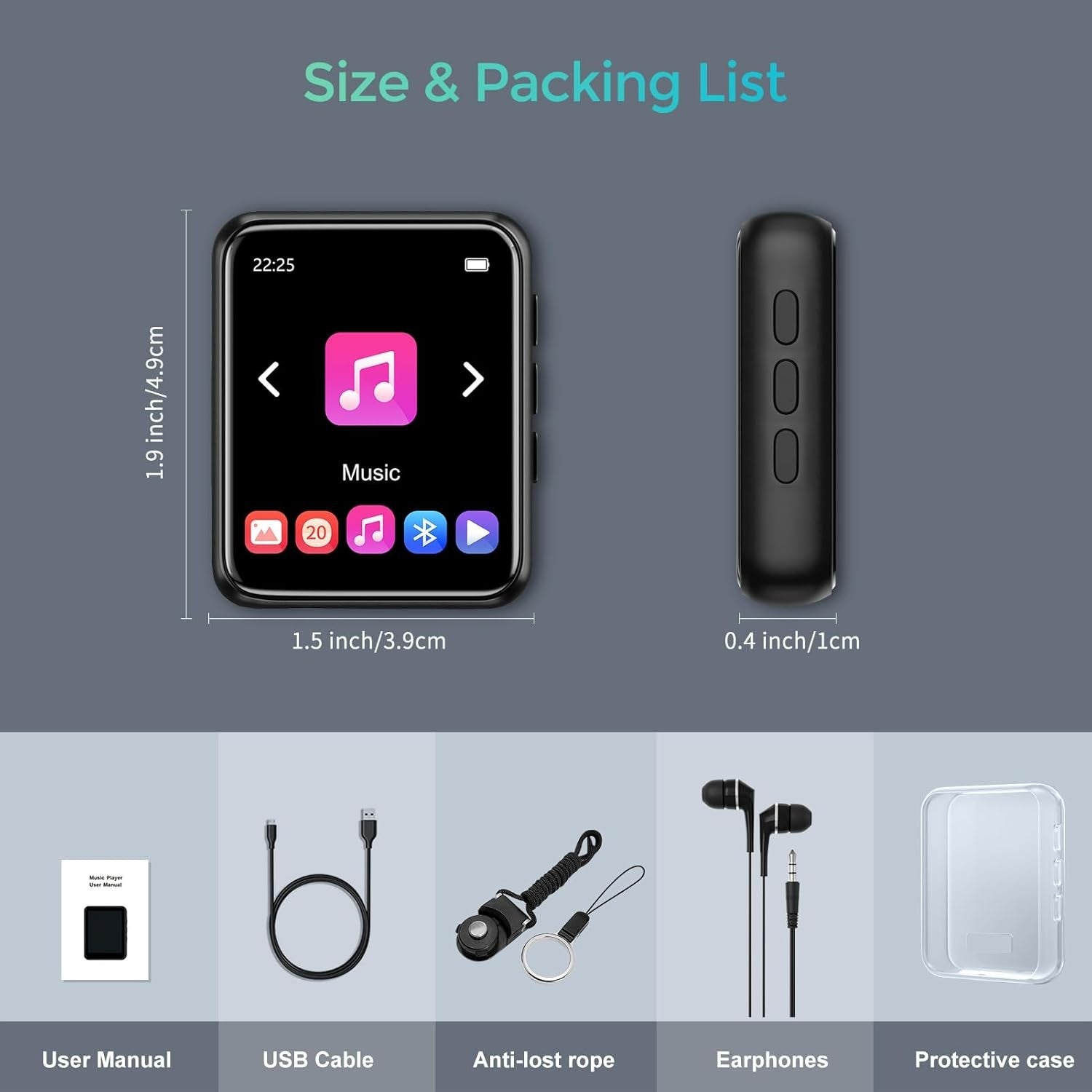 64GB MP3 Player Bluetooth 5.0 Touch Screen FM Radio Speaker